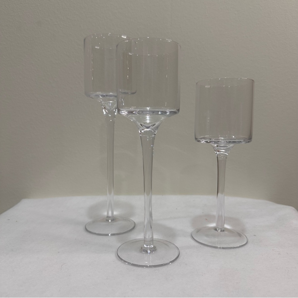 Elegant Clear Glass Candle Holders Set